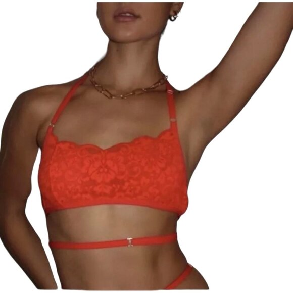 Free People We Are HAH Don't Cross Me Halter Bralette Sz Medium Womens Blood Ora - Picture 1 of 9